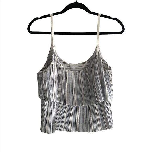 𝅺NOUL Sleeveless Striped Tiered Layered Tank Top Blue White - Picture 2 of 4
